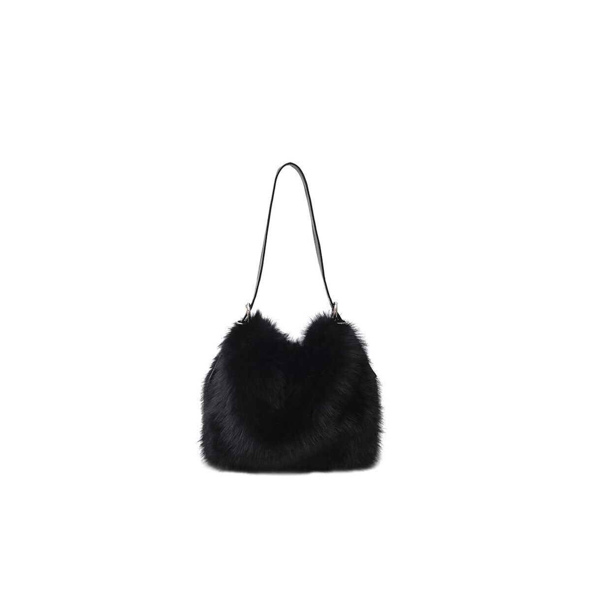 7438 Small Faux Fox Fur Hobo Bag Furry Adjustable Strap Shoulder Bag Plush